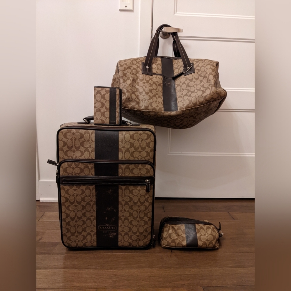 Coach Brown Logo Travel Luggage Set with Black Trim - 4pc